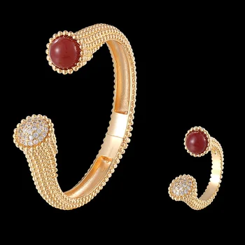 Zlxgirl nunta de aur culoare cupru brățară brățară cu inel seturi de bijuterii femei frumoase de anul nou în Dubai brățară de Aur cadouri