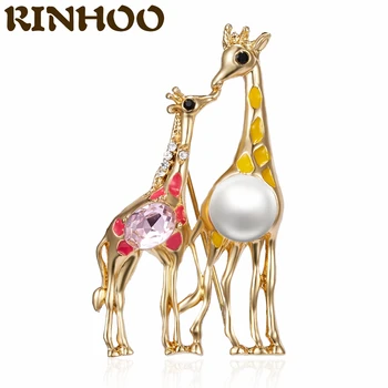 Două saruta Cerbi Girafa Broșe pentru Femei Drăguț Perla Mare Animal Pin Broșă Moda Bijuterii de Culoare de Aur Cadou Pentru Fata Brose