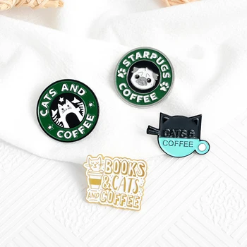 Creative desene animate rotund brosa taie pin animale pisici cărți de cafea insigna email rucsac pin rever pălărie de bijuterii cadou pentru prieteni