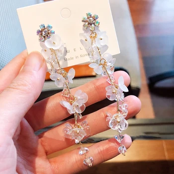 2020 Nou Ciucure Lung Flori Acrilice Legăna Cercei Pentru Femeile Elegante Legăna Pendientes Cadouri De Cristal Picătură Cercei Bijuterii