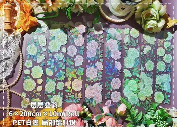 Flori colorate Strălucitoare de Cristal Washi Banda PET DIY Carte Face Scrapbooking Plan Autocolant Decorativ