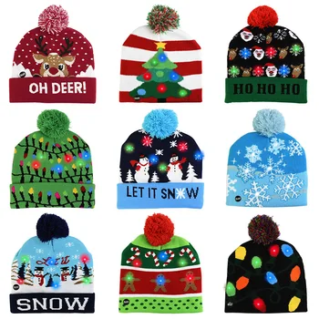 Pălărie de crăciun cu Led-uri de Lumină Pulover Tricotate Căciulă de Crăciun Aprinde Tricotate Pălărie Cadou de Crăciun pentru Copii Xmas 2023 Anul Nou