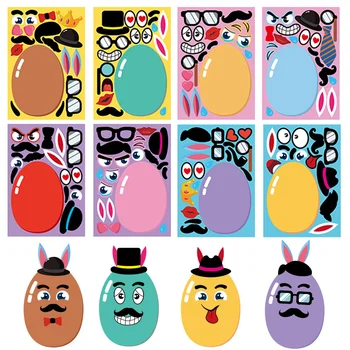 24buc Expresii Faciale DIY Autocolante Reutilizabile Oua de Paste pentru Copii Desene animate Jocuri Puzzle Recunoașterea Formare Educație Jucarii