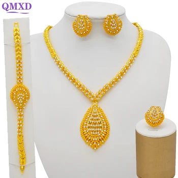 Africa de Bijuterii Seturi de Colier de Cristal Brățară de Aur din Dubai Culoare Set de Bijuterii pentru Femei Petrecerea de Nunta Cercei Inel Bijuterii