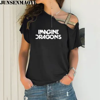 Femei t shirt Imaginați-vă Dragoni Amuzant Tee Top cu Maneci Scurte haine de Femeie T-Shirt Neregulate Oblic Cruce Bandaj Topuri