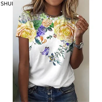 2022 Noi de Vara pentru Femei T-Shirty Îmbrăcăminte Noutăți Fluture Bluze Flori Naturale Pastorală Stil Design Tee Kawaii Pânză