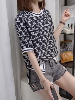 Supradimensionate Sifon Side Split T-shirt Femei de Moda de Vară Stil coreean Liber de Imprimare Mare Tricou Cool Gât Topuri L-4XL