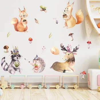 Animale drăguț Acuarelă Desene animate Autocolante de Perete Copii Decalcomanii de Tapet pentru Camera Copii Copil Pepinieră Cameră Autocolante Decorare