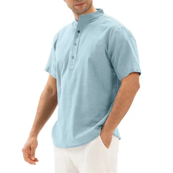 Lenjerie pentru bărbați Tricouri Maneci Scurte Largi Butonul de Vară de Culoare Solidă Confort și Lenjerie de Bumbac Casual Tricouri Largi