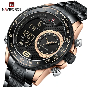 NAVIFORCE Ceas Digital Bărbați din Oțel Inoxidabil de Afaceri Cronograf Timp Dual Display Cuarț Ceas de mână de Lux, Luminos, Masculin Ceas