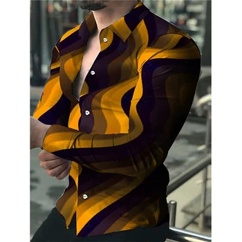 New Sosire Epocă Cămăși Pentru Bărbați Supradimensionate Tricou Casual Stripe Print cu Maneci Lungi Buton Topuri Bărbați Haine de Bal Cardigan S-5XL
