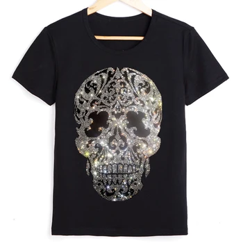 Moda Tricou Nou 2022 Vara cu Maneci Scurte T-shirt, cu o Cranii de Cristal de Imprimare Tricou de Bumbac Haine de sex Feminin