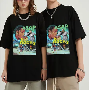 2022 Noi de Vara Streetwear Topuri Hip Hop ASAP Rocky Portret Imprimare Tricouri Maneca Scurta din Bumbac Topuri Tricouri Casual tricou Vrac