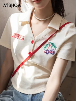 MISHOW Vara T-shirt pentru Femei de Moda coreeană Polo Guler Broderie Scrisoare Topuri Scurte Harajuku Casual Solid Teuri MXB32T0477