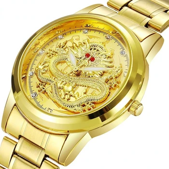 New Luxury Mens Ceasuri De Moda Relief De Aur Dragon Bărbați Impermeabil Ceas Din Oțel Inoxidabil De Sex Masculin Ceas Luminos Diamant Ceas De Mână
