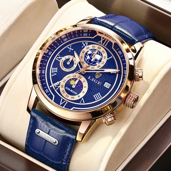 LIGE Oameni de Afaceri Casual Ceas Albastru Brand de Top din Piele de Lux, Ceasuri Mens Impermeabil Ceas Calendar de Moda Cuarț Ceas Relogio