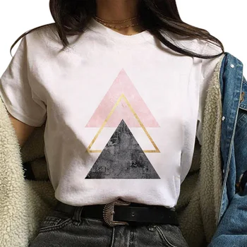 E25 Frumos geometrie imprimate Grafic T-shirt, Blaturi Tee Drăguț Maneca Scurta Femei T shirt