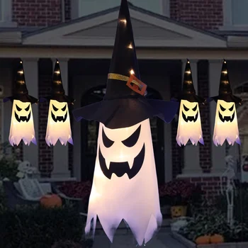 LED Decor de Halloween Lumină Intermitentă Gypsophila Ghost Festival Rochie Stralucitoare Wizard Fantomă Pălărie Lampa Decor Agățat Lanterna