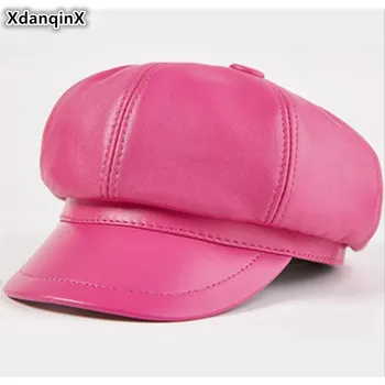 XdanqinX Noi de Toamna pentru Femei piele de Oaie Piele de vânzător de ziare Capace Doamna Eleganta din Piele Hat Simplu Moda Femei Tinere Tendință Capac