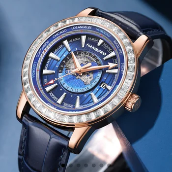 HANBORO nou design Barbati ceas Automată de brand de top de lux Ceasuri luminos de Afaceri mecanice ceas curea din Piele Ceas