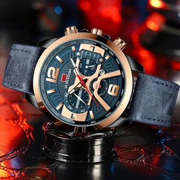Bărbați Impermeabil Sport Casual din Piele Încheietura Ceasuri pentru Barbati Blue Top Brand de Lux Militare Ceas Fashion Chronograph Wristwathes