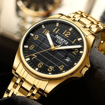 NIBOSI Brand de Top Luxury Mens Ceasuri Luminos Otel Inoxidabil rezistent la apă Ceas Cuarț Bărbați Calendar de Afaceri Ceas de mână