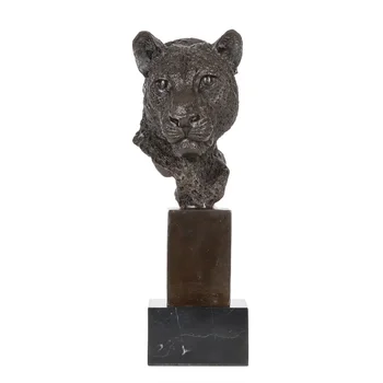Bronz Cap De Leopard Statuie Figurina Animal Sălbatic Pantera Sculptura Bust De Epocă Ghepard Art Decor Acasă