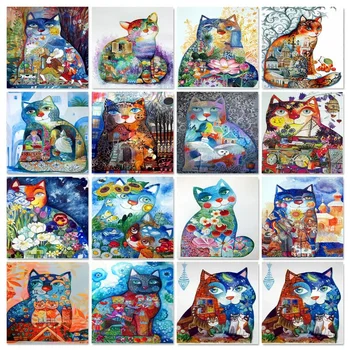 GATYZTORY Vopsea De Numărul Panza Pictura Kituri de Panza Pictura Abstractă Cat de Colorat De Numere Cadou Poze de Perete Pentru Living Ro