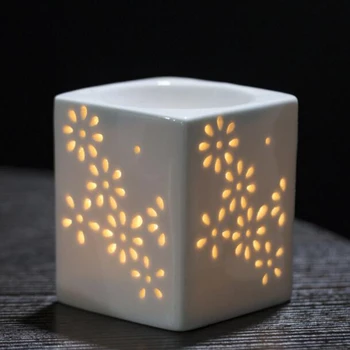 Ceramica Pătrat Gol Model Floral Ulei Esențial Cuptor Aromoterapie Arzător Suport Lumanare Lampă Aromă pentru Dormitor Decor Acasă