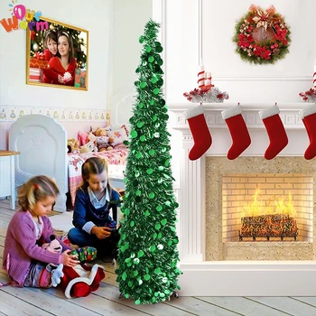 Aytai 5ft Pop-Up Beteală de Crăciun Copac cu Stand Superb Pliabil Pom de Crăciun Artificial pentru Decor de Crăciun de Argint