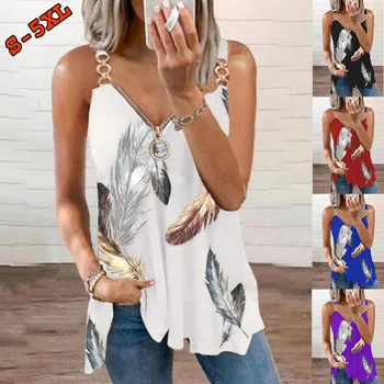 Rezervor de Top pentru Femei de Vară Liber de Pene Fermoar Imprimare tricou V-neck Sexy Streetwear fără Mâneci Bretele Vesta de Moda de Bază Bluza