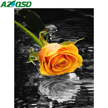 AZQSD Imagine De Numere Floare Trandafir Reflecție Trage Pe Panza Pictura in Ulei Acrilice Pictura De Numere Florale, Decor Acasă