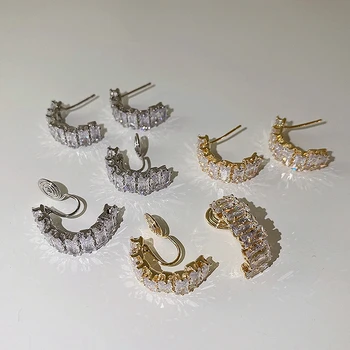 MENGJIQIAO coreea Drăguț Strălucitoare Micro Pave Zircon Hoop Cercei Pentru Femei de Moda Jumătate de Cerc de Metal Oorbellen Bijuterii