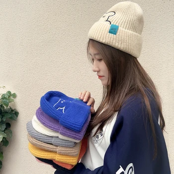 Ursul Tricotate Capac de Lână pentru Femei Toamna Iarna Gramada Stil Japonez Faimos pe Internet Bonete, Pălării pentru Femei Chelioși Căciuli Pălărie