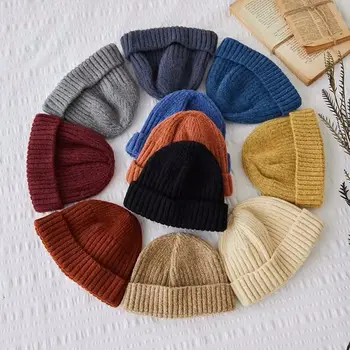 Noi Culori Bomboane Scurt Marinar Pepene galben Pălărie Cald Pălării Tricotate Pentru Femei Moale Pălărie la Modă Kpop Stil Wool Beanie Elegant All-meci Pălărie