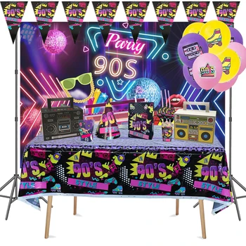 Înapoi La 90 de Tema Petrecerii Consumabile Hârtie Banner Spirale Baloane Latex Cupcake Toppers Stil Retro 90 Disco Party Decora
