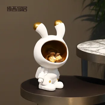 Space Bunny Gura Mare Iepure Cutie De Depozitare Cheie Telefon Ciocolată Bomboane De Depozitare Coș De Acasă Decor Camera De Zi Rășină De Artă Ornamente