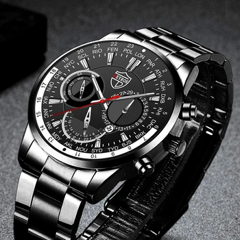 Brand Bărbați Ceasuri de Moda din Oțel Inoxidabil Negru Cuarț Ceas pentru Bărbați de Lux Calendar de Afaceri din Piele Ceas relogio masculino