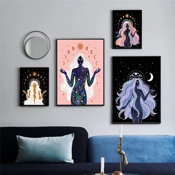 Boem Vrăjitoare Pământ Corp Ceresc Stele Luna Soare Zeita Poster Canvas Tablouri și Printuri Living Home Decor
