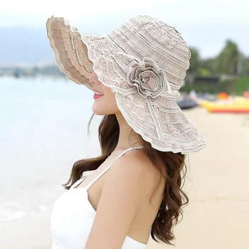 Palarie de vara pentru Femei Mare Margine Largă Plajă Palarie de Soare Pliabila Bloc de Soare UV Protectie Pălărie Panama Os palarie de soare