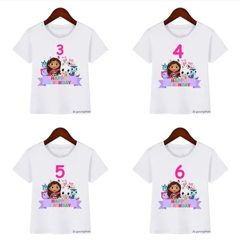 Drăguț Kawaii Gabbys Casa Papusa T-Shirt 2 3-10 Happy Brithday Tricou Copii Fetite Tricou Unisex Casual Copii T Shirt Topuri