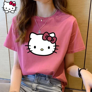 Sanrio Haine KT Pisica Hello Kitty Imprimat cu Maneci Scurte T-shirt Y2k Fete sex Feminin 2022 Noi de Vara Student coreean Liber Tricouri