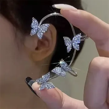 Metal Placat Cu Argint Fluture Ureche Clipuri Fara Piercing Pentru Femei Zircon Spumante Manșetă De Ureche Clip Cercei Bijuterii De Nunta