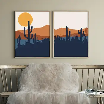 La mijlocul Secolului Desert Cactus Munte Poster Moderne Abstracte Peisaj Panza Pictura de Perete de Arta de Imprimare Imagini pentru Camera de zi
