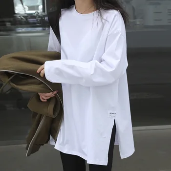 Stil occidental Mici Tricouri 2022 Toamna anului Nou de Îmbrăcăminte pentru Femei Versiunea coreeană Culoare Solidă Split cu mâneci Lungi T-shirt Femei Top