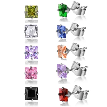 1 pereche 10 culoare de Moda Populare de Lux Cristal Cubic 5mm Pătrat Bijuterie Zircon Oțel Inoxidabil Cercei Stud pentru Femei