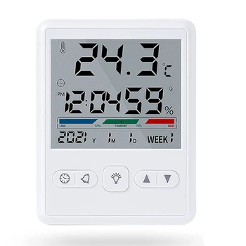 Higrometru Termometru De Interior Cu Ceas, Desktop Termometru Digital Cu Temperatură Și Umiditate Monitor Pentru Acasă