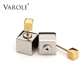 VAROLE Dublă față-Verso Pătrat Cuburi de Cercei Stud de Aur de Culoare din Oțel Inoxidabil pentru Femei Bijuterii cel Mai frumos Cadou Brincos