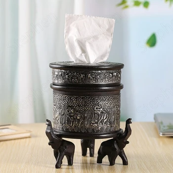 Sculptate Elefant De Lemn, Cutii De Țesut Thai Din Lemn Masiv Rola Hartie Prosop De Hârtie Organizație Acasă Masa Desktop Suport De Șervețele
