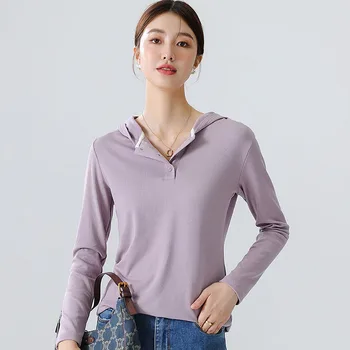 De sex feminin 2023 Toamna anului Nou de Îmbrăcăminte pentru Femei Versiunea coreeană cu Glugă de Moda de Iarnă Fund Scurta Tricou Maneca Lunga Slim Top Trend